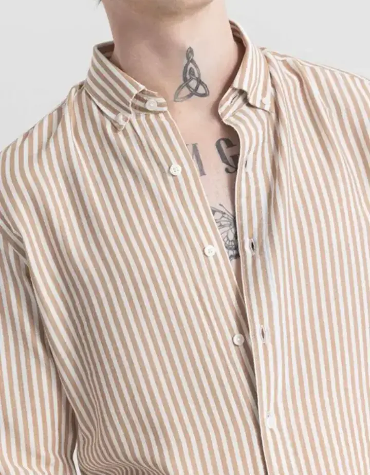 Mens strip shirt with high quality|| Brown colour stripes with white stripes|| Fancy look